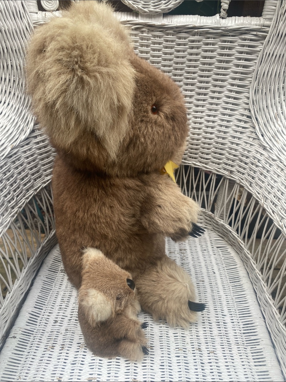 Vintage Plush Brown Koala Stuffed Animal Toy with Yellow Bow and Joey Koala - Picture 3 of 16